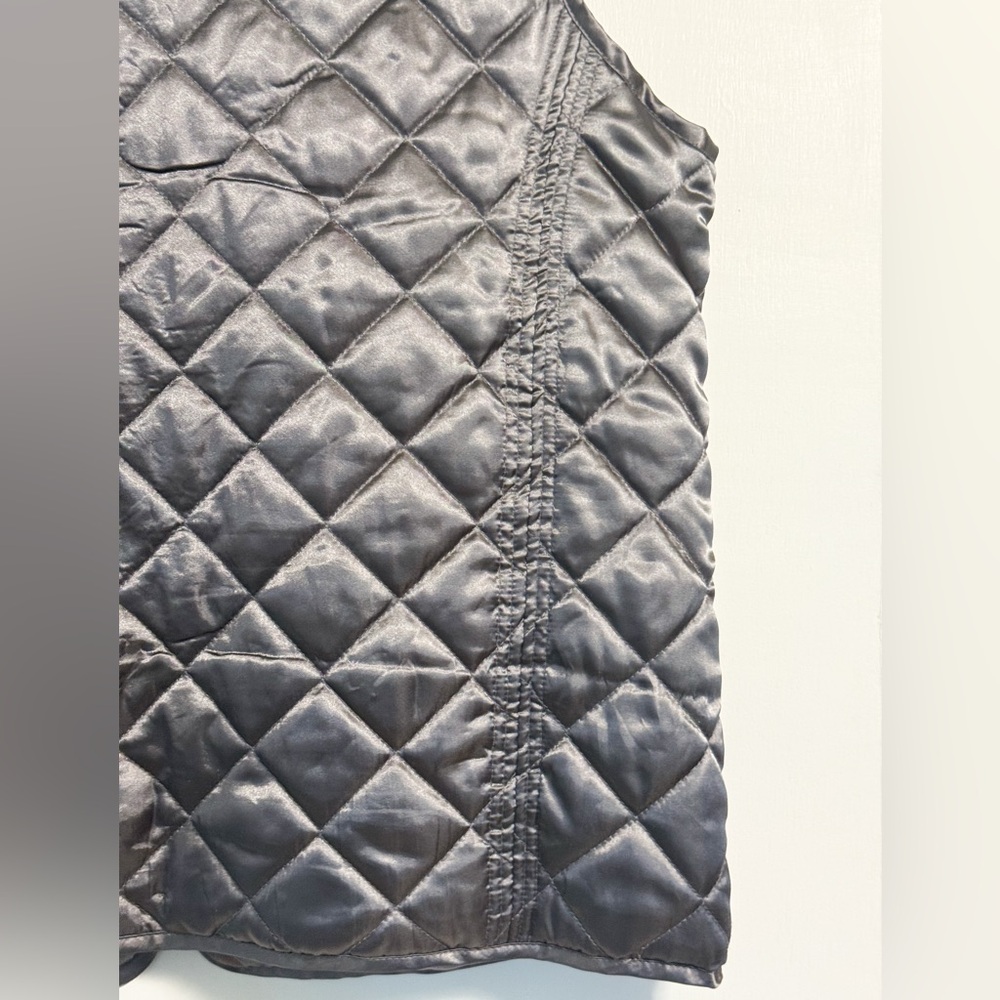Covington Silver Gray Quilted Vest Women’s L Faux Fur Collar Zip Front - Picture 12 of 16